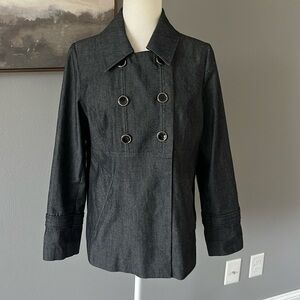 Sandro Black Denim Chambray Double Breasted Jacket Button Down
